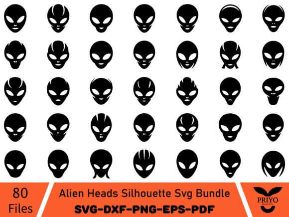 Alien Heads Silhouette SVG Bundle