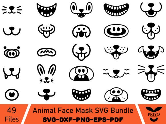 Animal Face Mask SVG Bundle, Cute Face