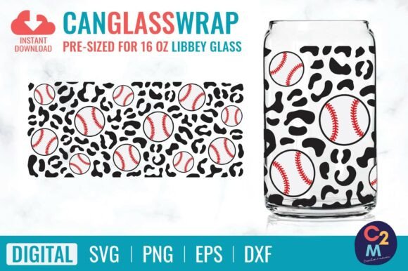 Baseball Leopard Libbey Glass 16oz SVG
