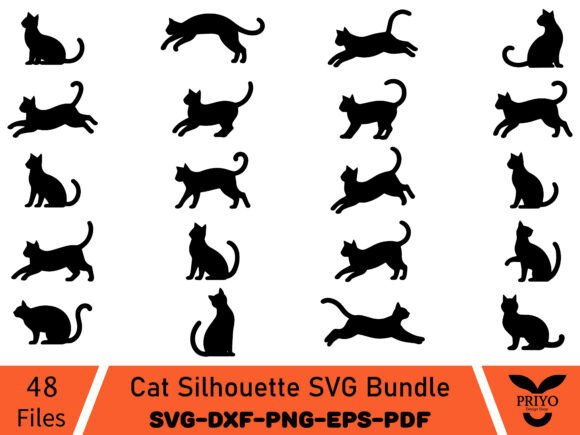 Cat Silhouette SVG Bundle, Cute Cat SVG