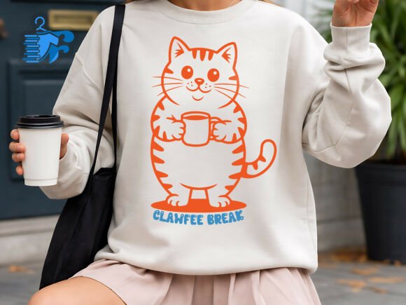 Cute Cat Holding Coffee Mug Funny