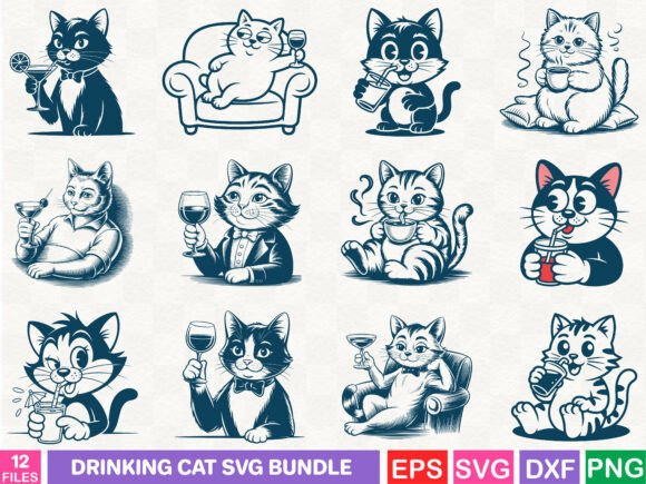 Drinking Cat SVG Bundle