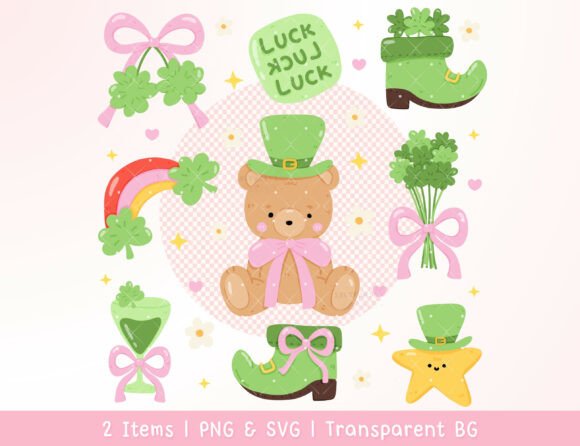 Lucky St Patrick Kawaii Bear PNG SVG