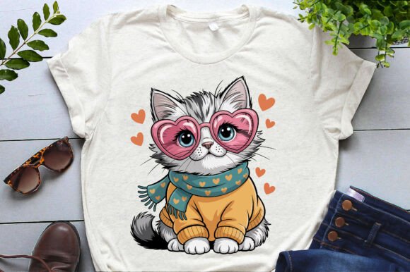 Valentine Whimsical Cat Clipart PNG SVG
