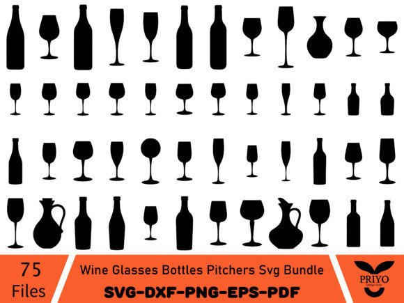 Wine Glasses Bottles Pitchers SVG Bundle